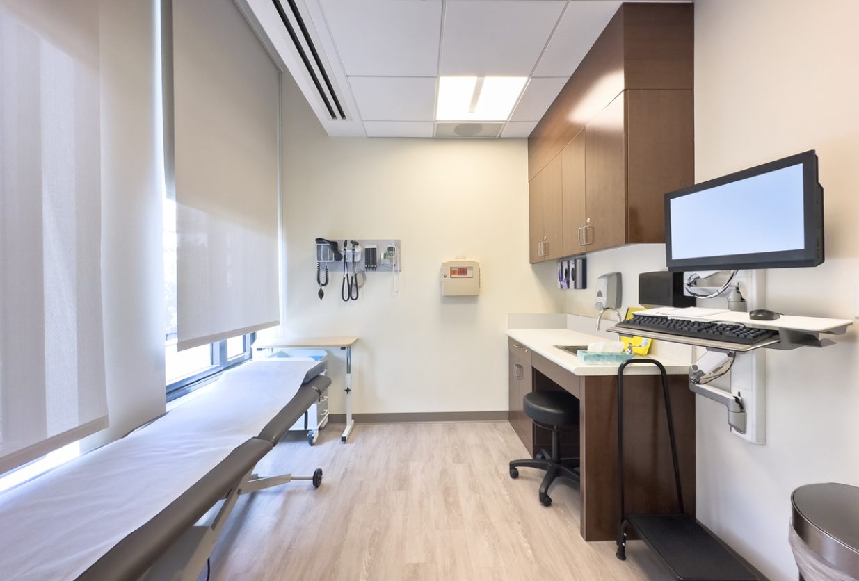 Wide angle view of a doctor’s examination room in a hospital